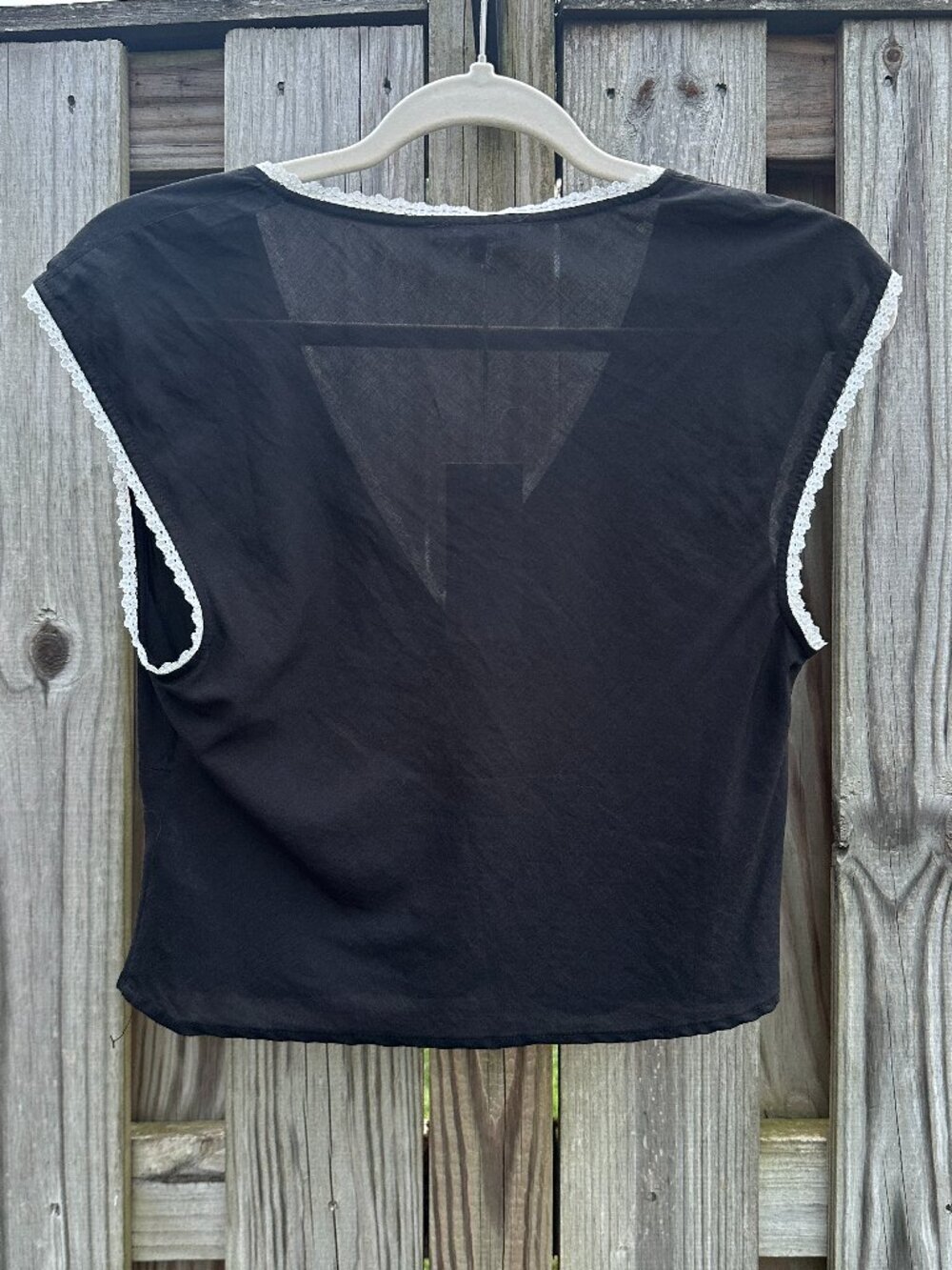 NWT Reformation Cherry Top Black Lace Trim V Neck Tie Front 4 - Picture 4 of 7